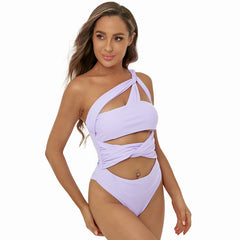 Swimsuit Solid Color One Piece Bikini One Shoulder Hollow Out Cutout Backless Swimsuit