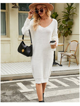 Loose Solid Color Knitted Sweater Dress Long Idle Pullover Sweater Dress