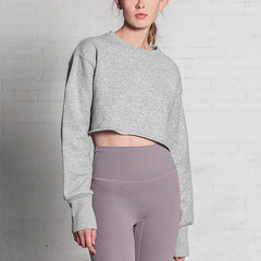 Cropped Cropped Hoodie Fleece Lined Pullover Long Sleeve Yoga Fitness Sports Coat