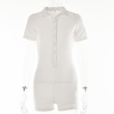 Polo Collar Short Solid Color Tight High Waist Romper