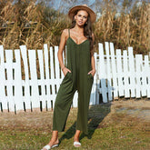 Combinaison à bretelles décontractée, ample, couleur unie, pantalon simple à jambes larges
