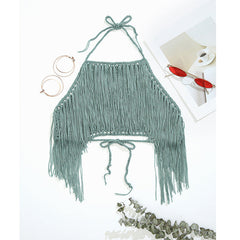 Maillot de bain bandeau noué à pompons et crochet pour vacances à la plage