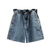 Bud Shaped Waist Wide Leg Straight Denim Shorts