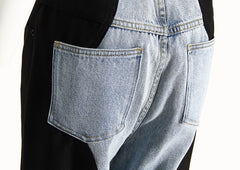 Pantalon droit à jambes larges en denim noir et bleu à coutures ondulées, pantalon élégant de rue pour célébrités d'Internet