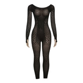 Long Sleeved Knitted See through Slim Fit High Waist One Piece Trousers