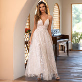 Robe dos nu en maille, robe longue à décolleté plongeant en V