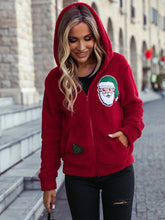 Veste décontractée de Noël ample en peluche à capuche et manches longues avec fermeture éclair