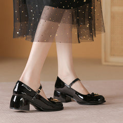 Women's Bow Gentle Shallow Mouth Thick Mid Heels