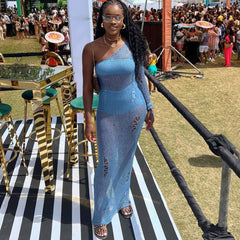 Robe de plage amincissante à une épaule, robe longue en tricot ajourée et découpée, chemisier