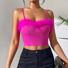Chest Wrapped Cropped Tight Feather Camisole