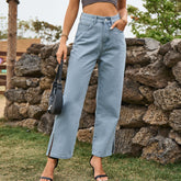 Gewaschene, geteilte Online-Influencer-Jeans mit mittelhoher Taille und raffinierter Freizeithose