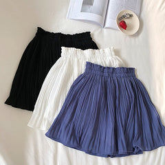 Fresh Solid Color Chiffon Skirt Korean High Waist Slimming Pleated Anti Exposure Skirt