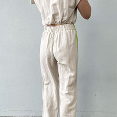 Cotton Linen Mixed Yarn Khaki Suit Drop Shoulder Sleeve Vest Pants
