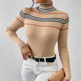 Pull en laine à rayures de couleur unie de haute qualité à col roulé