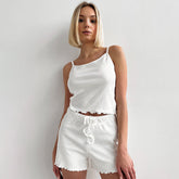 Bequemer, lässiger, atmungsaktiver Pyjama mit schmaler Weste und Shorts, zweiteiliges Homewear-Set