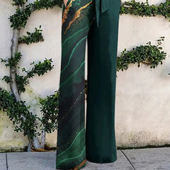 Printed Long Sleeve Collared Loose Casual Jumpsuit