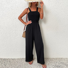 Schwarzer, lockerer Jumpsuit mit weitem Bein und Sling-Einteiler