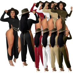 Open-Leg Jumpsuit Solid Color High-Elastic Artificial Cotton Fabric Jumpsuit