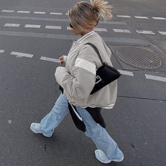 Patchwork Kontrastfarbe Lose Version College Jacke Mantel