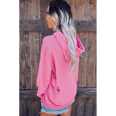 Pink Long Sleeve Hooded Casual All Match Pocket Bottoming Shirt
