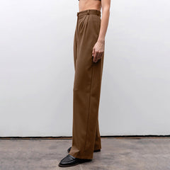 Brown Casual Card High Waist Loose Slimming Trousers Straight Pants
