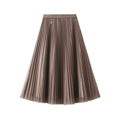 Mesh Pleated Skirt Two Sided Drape Mid Skirt Gauze Skirt