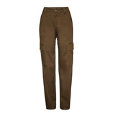 Jean taille haute, pantalon droit, grandes poches amples, jean cargo