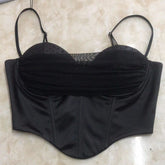 Corset désossé en maille avec soutien-gorge strass, petit gilet à bretelles