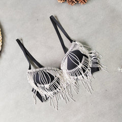 Rhinestone Tassel Bead Small Bra Super Short Top Top Thin Bottom Thick Shaping Bra Outer Wear Nightclub Wrapped Chest