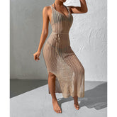 Chemisier de plage de vacances, robe en tricot dos nu à découpes ajourées