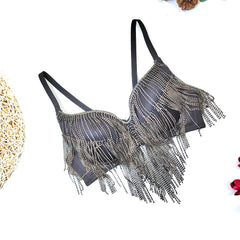 Diamond Beaded Tassel Boning Corset Underwear Outer Wear Ultra Short Belly Dance Beauty Back Tube Top Big Backless