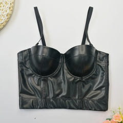 Leather Tube Top Artificial Sheepskin Sling Vest Inner Match Bra Free Beauty Model Boning Corset Top
