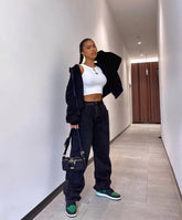 Personalisierte Taille Haken Enge Schlankheitshose mit hoher Taille und weitem Bein Gerades Bein Hose Mop Jeans