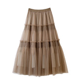 Kleid Retro Stufenkleid Schlankmachender Gazerock mit Holzohr Breiter Saum Gauzy Rock