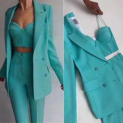 High Quality Casual Office Business plus Bra Pants Blazer Suit Set