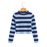 round Neck Solid Color Stripes Splicing Knitwear