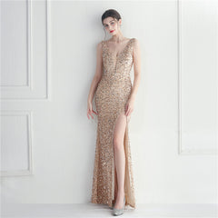 Buntes Pailletten-Maxikleid mit Pailletten für Abschlussball, Party und Abend