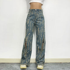 Jean skinny taille haute à pompons style rétro, pantalon droit amincissant