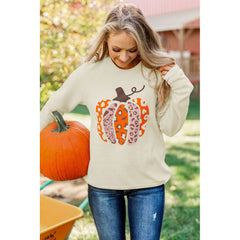 Halloween Pumpkin Printed Long Sleeved Top Female Casual Hoodless Sweater