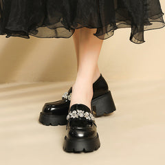 Women's British Style Black Authentic Square Toe Loafers