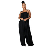 Solid Color Sleeveless Waist Wrapped Chest Loose Wide Leg Jumpsuit