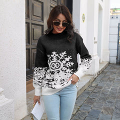 Weihnachtspullover Schneeflocke Jacquard Laterne Ärmel Lose Strickwaren Pullover
