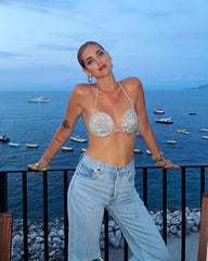 Underwear Round Hollow Diamond Chest Necklace Personality Irregular Asymmetric