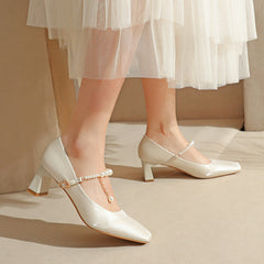 Damen Pumps Perlenriemen Einfach Flacher Mund