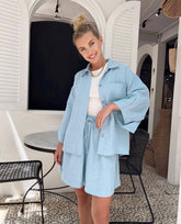 Cotton Long Sleeve Shorts Pajamas Casual Loose Nightgown Worn outside Homewear