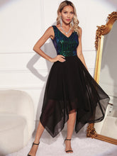 Robe rétro en mousseline de soie verte à sequins