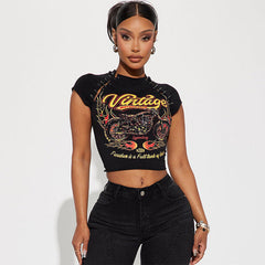 Street Printed Pin Open Collar T shirt Top