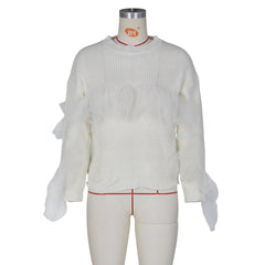 Pull tricoté décontracté en maille avec coutures à volants
