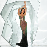 Long Sequined Sleeveless Wrapped Chest Backless Cocktail Evening Dress Bridesmaid Dress