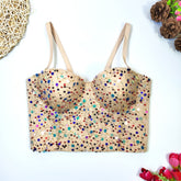 Elegant Beaded Embroidered Beaded Boning Corset Camisole Outer Wear Short Waist Tight Tube Top With Steel Ring